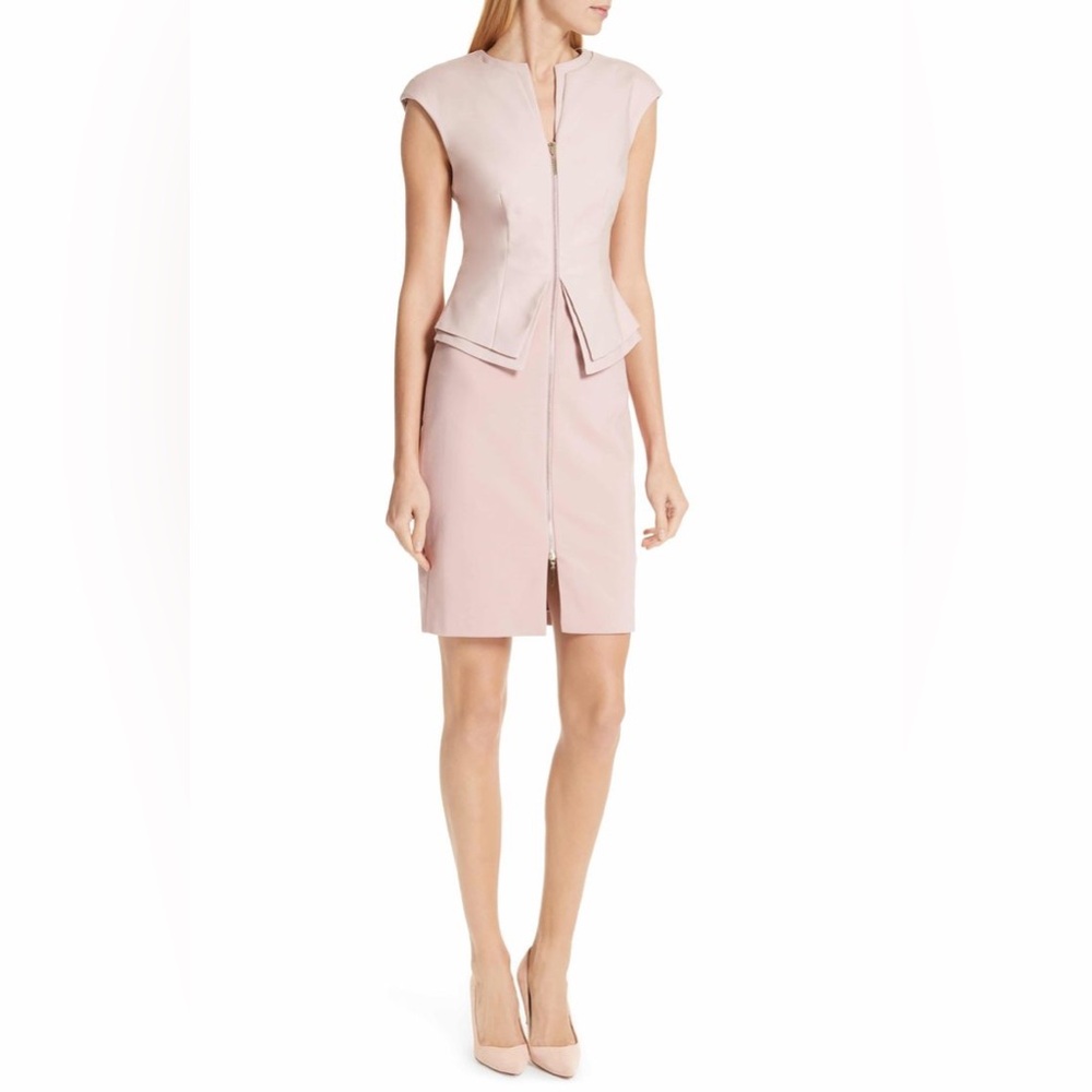 Ted Baker London Kwyli Structured Peplum Body-Con Sheath Zip Dress Blush Pink